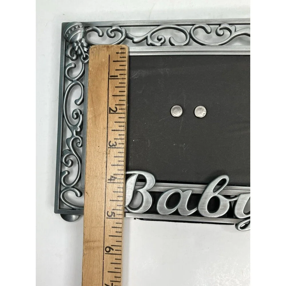 Malden Baby Picture Frame Metal Pewter 4x6 Baby & Rattlers on Boarder New
